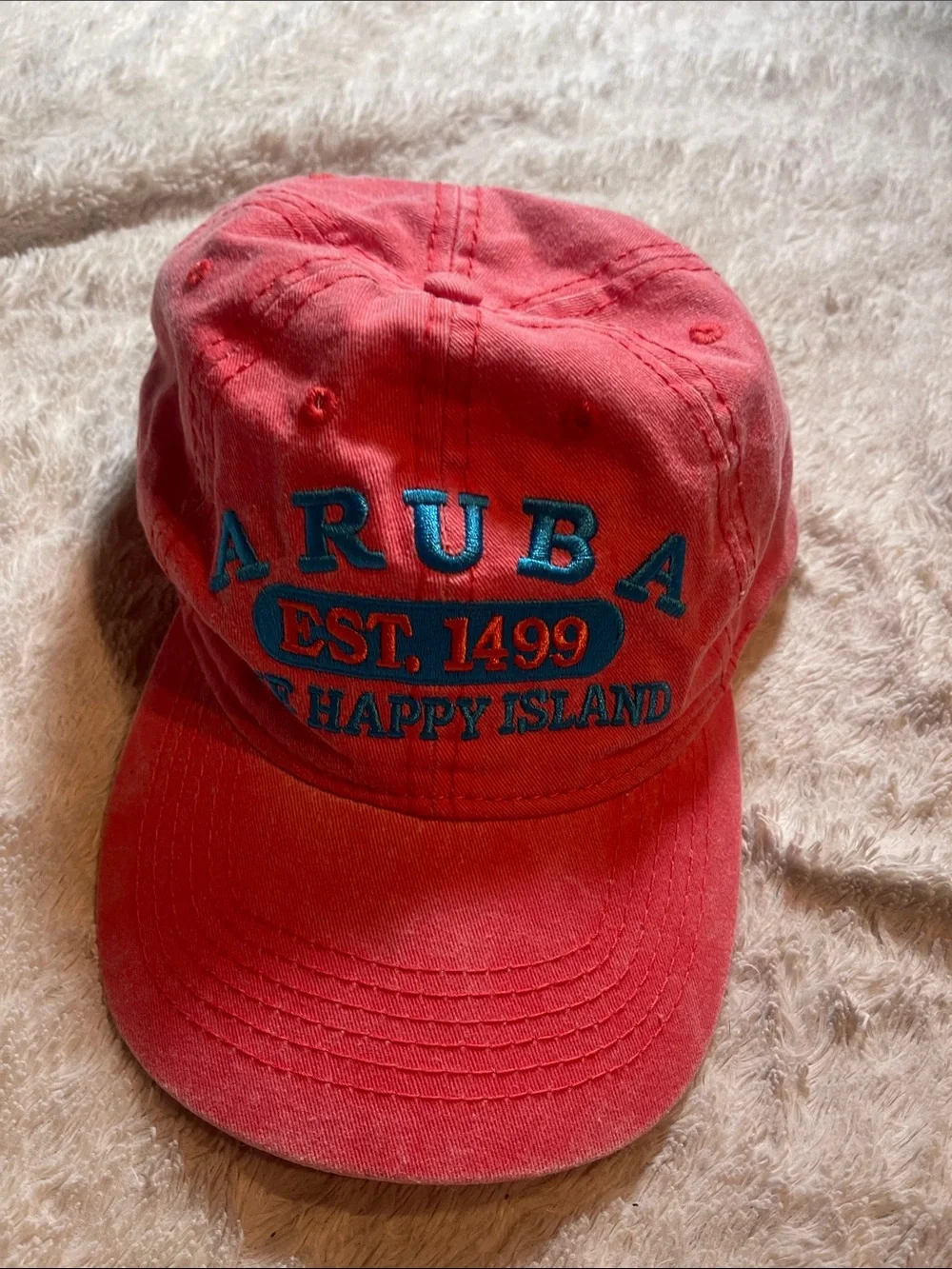Aruba 'Happy Island' Embroidered Red Baseball Cap